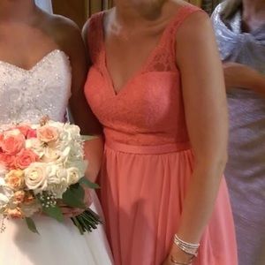 Coral Lace Knee Length Dress